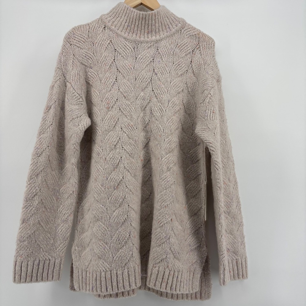 NWT Joie Women Sweater M Beige Cable Knit Mock Neck Tunic Wool Blend Cottagecore - Picture 2 of 10
